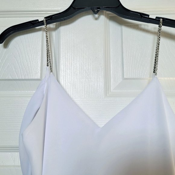 White Gown w/ Rhinestone-Studded Spaghetti Straps - Picture 4 of 9